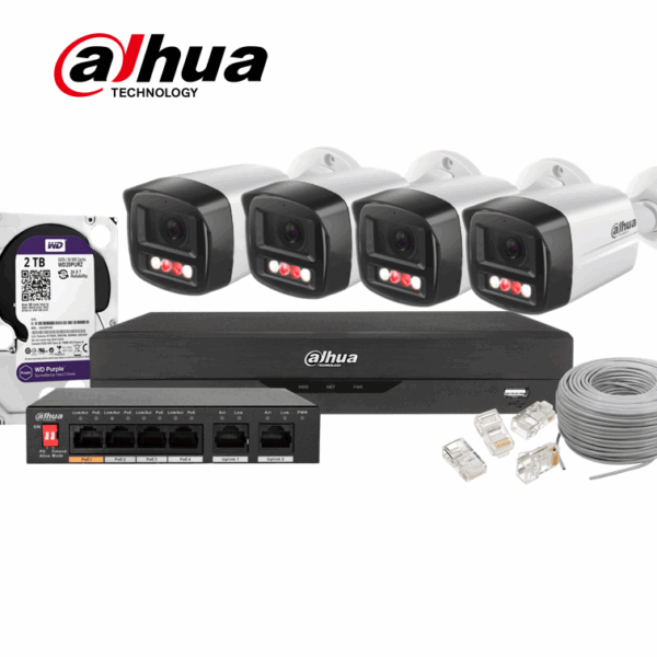 Zestaw monitoringu IP Dahua 4x IPC-HFW1439TL1-A-IL 4Mpx + Rejestrator + switch + HDD