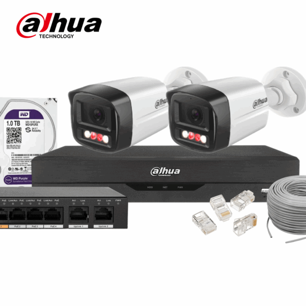 Zestaw monitoringu IP Dahua 2x IPC-HFW1439TL1-A-IL 4Mpx + Rejestrator + switch + HDD