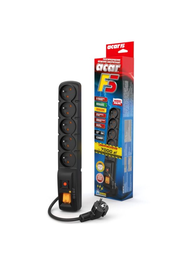 Listwa przeciwprzepięciowa ACAR F5 1.5m czarna