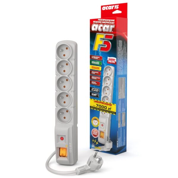 Listwa przeciwprzepięciowa ACAR F5 1.5m szara