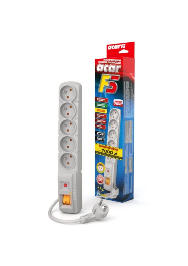 Listwa przeciwprzepięciowa ACAR F5 1.5m szara