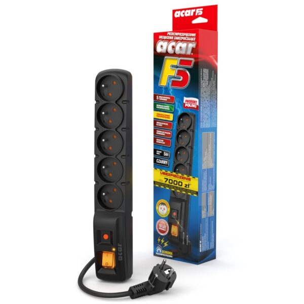 Listwa przeciwprzepięciowa ACAR F5 3m czarna